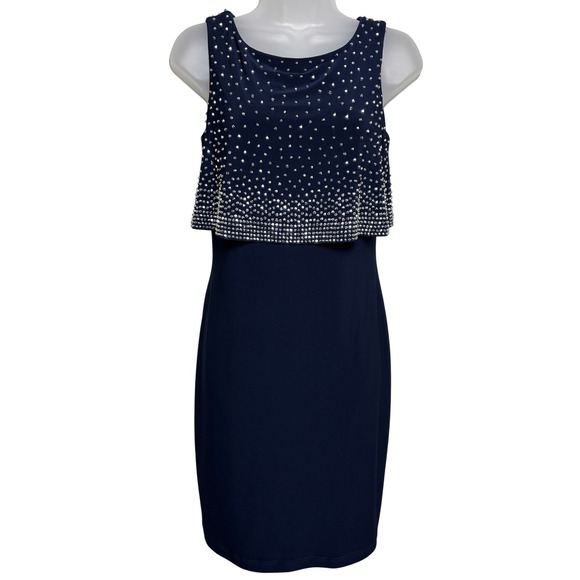 Joseph Ribkoff Dresses & Skirts - Joseph Ribkoff Blue Zip Back Beaded Overlay Sleeveless Sheath Dress Womens 6 US